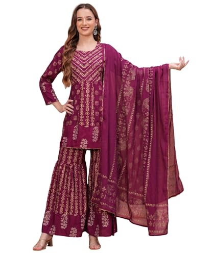 Indian Women's Purple Floral Printed Kurta Set
