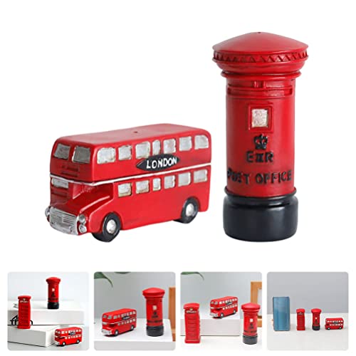 Toyvian Estatuetas de ônibus de cabine telefônica de Londres: 2 peças miniatura de ônibus modelo de