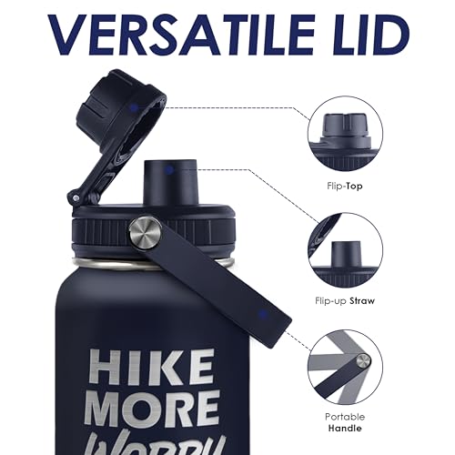 Image of SANDJEST Hiking Insulated Stainless Steel Water Bottle 32oz, Hike More Worry Less, Vacuum Chug Lid Travel Tumbler for Men Friends Dad Brothers Hikers, Gift for Birthday Christmas Fathers Day