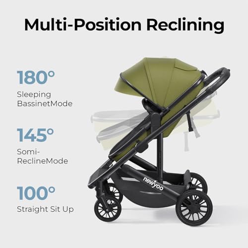 newyoo Infant Stroller with Bassinet Mode, Nestro 516M, Baby/Newborn Strollers w Convertible/Reversible Seat & Cup Holder, Coches para Bebes, 2-in-1 Rear-Facing Pram, Green
