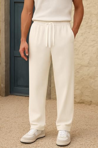 Image of Preneum Men Mid Rise Poly Cotton Loose Fit Trouser|Korean Style Travel & Lounge Wear with Pockets (Available in Plus Size)