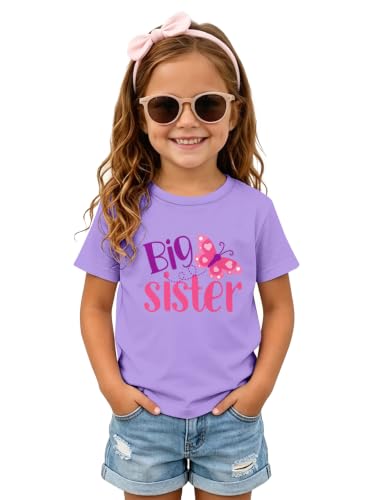 Image of Funnycokid Big Sister Shirts for Girls Pregnancy Announcement Toddler Promoted to T-Shirt 1-7 Years