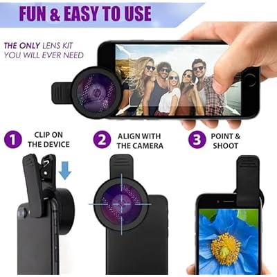2-in-1 Phone Camera Lens Kit 0.45X Wide Angle + 12.5X Macro Lens with Clip for iPhone, Samsung, Android Universal Smartphone Lens Attachment.
