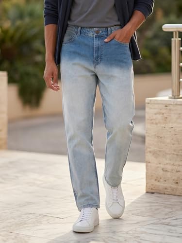 Image of Urbano Fashion Men's Straight Fit Heavy Washed Faded Denim Jeans Stretchable