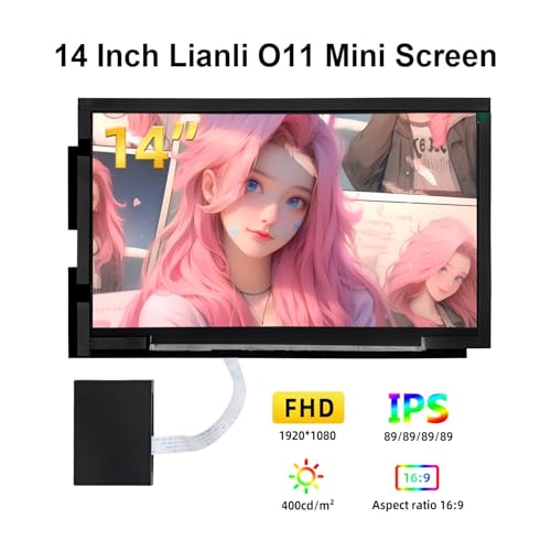 Image of wisecoco 14 Inch LCD Screen for Lian Li O11 Mini PC Case FHD 1920x1080 Laptop Screen Replacement PC Secondary Display HDMI 72% NTSC (Black)