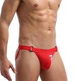RunHero Jockstrap for Men Underwear, Low Rise Breathable Blend Sweat-Wicking Thong Athletic Supporter Jock Strap, Red, M