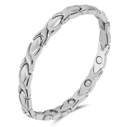 UtenoTureH Magnetic Bracelet for Women for Arthritis, Stainless Steel Bracelets with 3500 Gauss Magnet, Jewelry with Adjustable Tools (A(Silver))