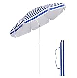 Palawano 1.6M Parasol Plage Inclinable Anti UV et Vent, Parasol de Jardin Exterieur UPF 50+, Ombre Solaire Extérieure Portable pour Jardin, Plage, Piscine, Patio (Bleu et Blanc)