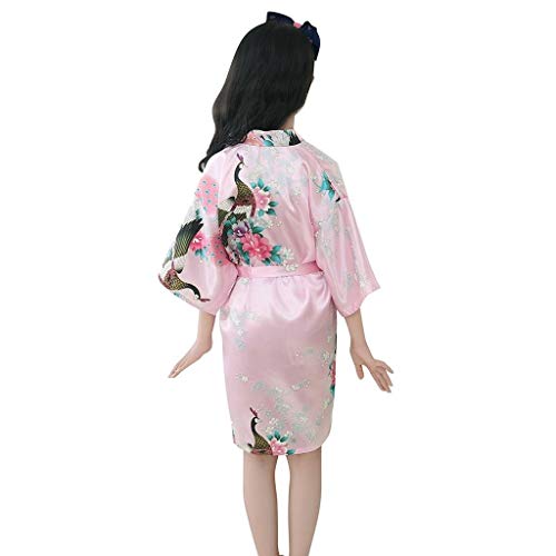 terbklf Toddler Baby Kids Girls Floral Soft Silk Satin Kimono Robes Bathrobe Sleepwear Elegant Slim Clothes Nightdress Pink