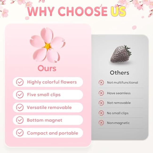 Cherry Blossom Magnetic Bag Clips ¨C Decorative Grip Stick Clips for Kitchen or Home Use
