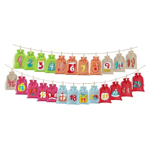 Fancyes 24 peças de sacos de calendário de advento de Natal com clipes de madeira, suprimentos para festas, lembrancinhas, sacos de presente, bolsa de estopa, Múltiplos