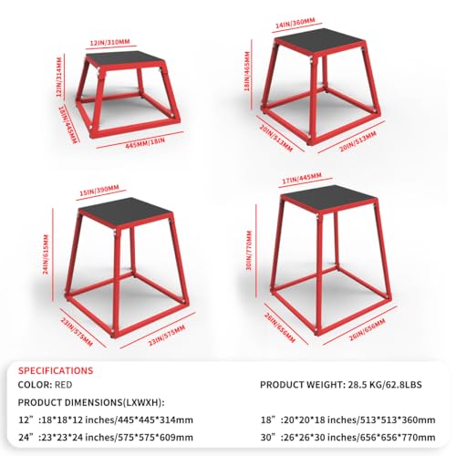 Plyometric Jumping Box, Steel Plyo Box for Exercise, Metal Exercise Step Up Box with Anti-Slip Surface for Home Gym Training