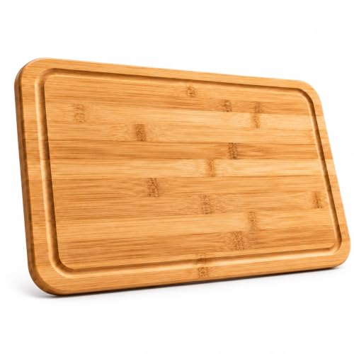 Tábua de Corte em Bambu com Canaleta, Tábua para Carne, Churrasco, Legumes, Frutas e Alimentos, Tábua de Cozinha Retangular Multiuso para Cortar, Preparar e Servir