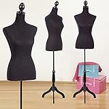 Female Mannequins Torso, Dress Form with Wooden Tripod Stand, Mannequin Manikin Body Height Adjustable Maniquins Displays Stand for Sewing Dress Jewelry Display, 60-67 Inch, Black
