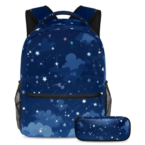 Sac à dos avec trousse anti-mal de dos - Cartable spacieux ciel étoilé blanc multicolore