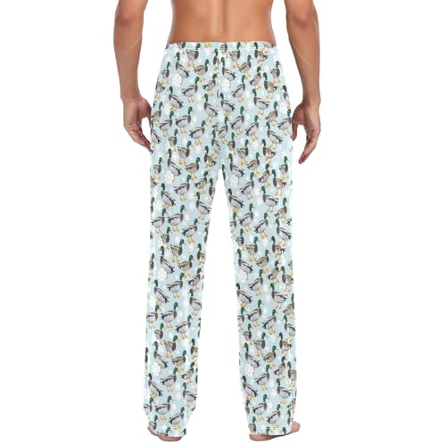 Mens Cotton Pajama Pants Sleep Lounge Pj Bottoms Sleepwear with Pockets Drawstring S Duck Snow3