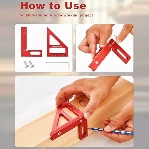 Image of Sunkizzrs Aluminum Alloy 3D Multifunctional Woodworking Ruler -Adjustable Angle Precision Miter Square Measuring Tool -Professional Triangle Ruler for Carpentry, DIY & Construction (45 /90)