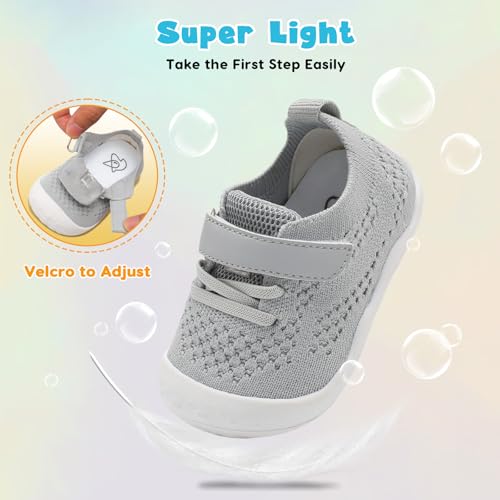 Leisfit Baby Shoes Boys Girls First Walking Shoes Infant Sneakers Crib Shoes Lightweight Non-Slip Shoes Grey 12-18 Months thumb #5