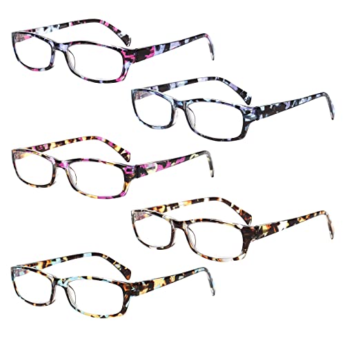Henotin 5-Pack Reading Glasses Blue Light Blocking Anti Eyestrain Computer Reading Glasses for Women and Men Readers (Mix Color-C1, 1.25, Diopters)