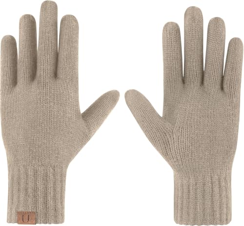normani Merino Winterhandschuhe Thermohandschuhe Warme Strickhandschuhe mit Fleecefutter für Herren und Damen One Size Farbe Beige
