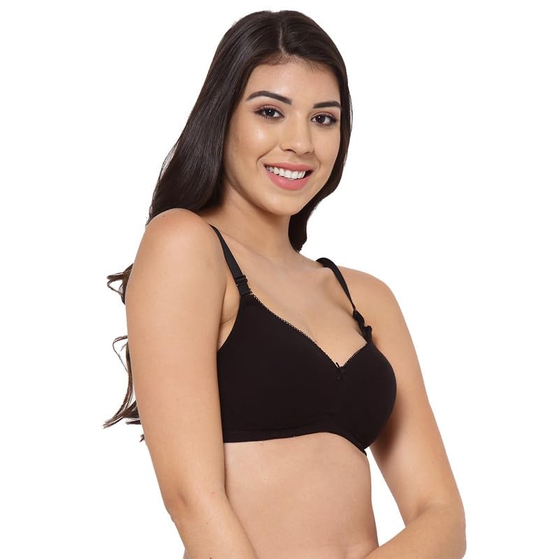 Image of Inner Sense Women's Soft Organic Cotton Bamboo Bra for Women I Comfortable, Padded, Wire Free, Smooth Straps, High Coverage Everyday Tshirt Bra for Women |