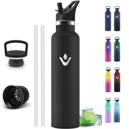 Motswedi Botella Termica 1l, a Prueba de Fugas, Botella de Agua Acero Inoxidable, Garrafa Termo, Doble Pared Cantimplora, para Bicicleta, Viajes, Camping, Negro