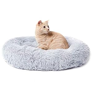 Geizire Cat Beds for Indoor Cats, Cat Bed/Small Dog Beds for Small Dogs, 24” Washable Donut Calming Round Cat Bed,Soft Fluffy Warm and Cozy Anti Anxiety Cuddler, Joint-Relief Cat Bed Dog Bed