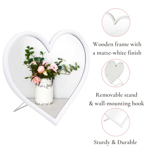 Wooden Heart Shaped Mirror 12In X 12In W/ Removable Stand | Heart Mirror For Wall Mounting Or Desktop | Heart Vanity Mirror | Heart Makeup Mirror For Women & Girls | Heart Shaped Mirrors For Wall #TOP1
