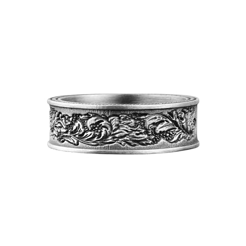 BySilveStone - Handmade Leaf with Flower Silver Band Ring, Nature Lovers Gift Jewelry