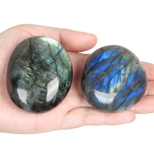Labradorite Pierre de paume-2 pièces Pierre de Quartz Labradorite, Pierres Thérapeutiques, pierre d'inquiétude, Paquet cadeau