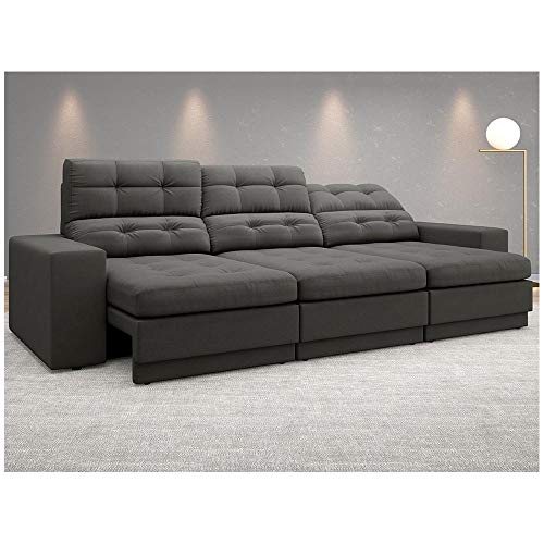 Sofá 4 Lugares Jobim Retrátil e Reclinável Cinza 2,30m