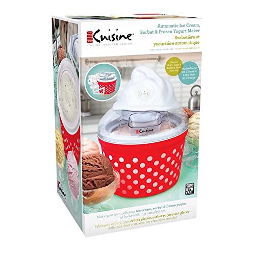 Euro Cuisine ICM26RD Automatic Ice Cream, Sorbet & Frozen Yogurt Maker with 4 Glass Ice Cream Cup