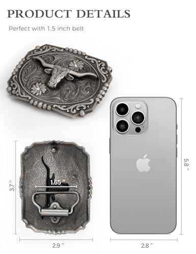 Vantrava Western Style Belt Buckle 1.5 Inch Cowboy Cowgirl Buckles for Men & Women Replaceable Buckle for Leather Belts (Buckle-1, 1 1/2 inch)