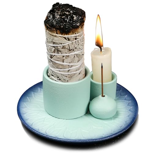 4-in-1 Ceramic Incense & Candle Holder (Sky Blue)
