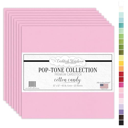 Cardstock Warehouse Pop-Tone Cotton Candy Pink Cardstock Paper – 25 Sheets, 12 x 12" - 65 lb / 175 GSM Premium Pink Card Stock for Die-cutting, Crafts, Scrapbooking, Card Making and DIY Projects