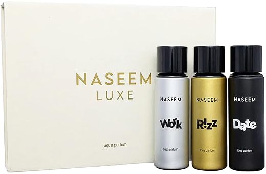NASEEM Luxe Collection Gift Set – Alcohol-Free Aqua Perfume for Men &amp; Women | Date, Rizz, Work Fragrance Set (3 x 30ml) | ...