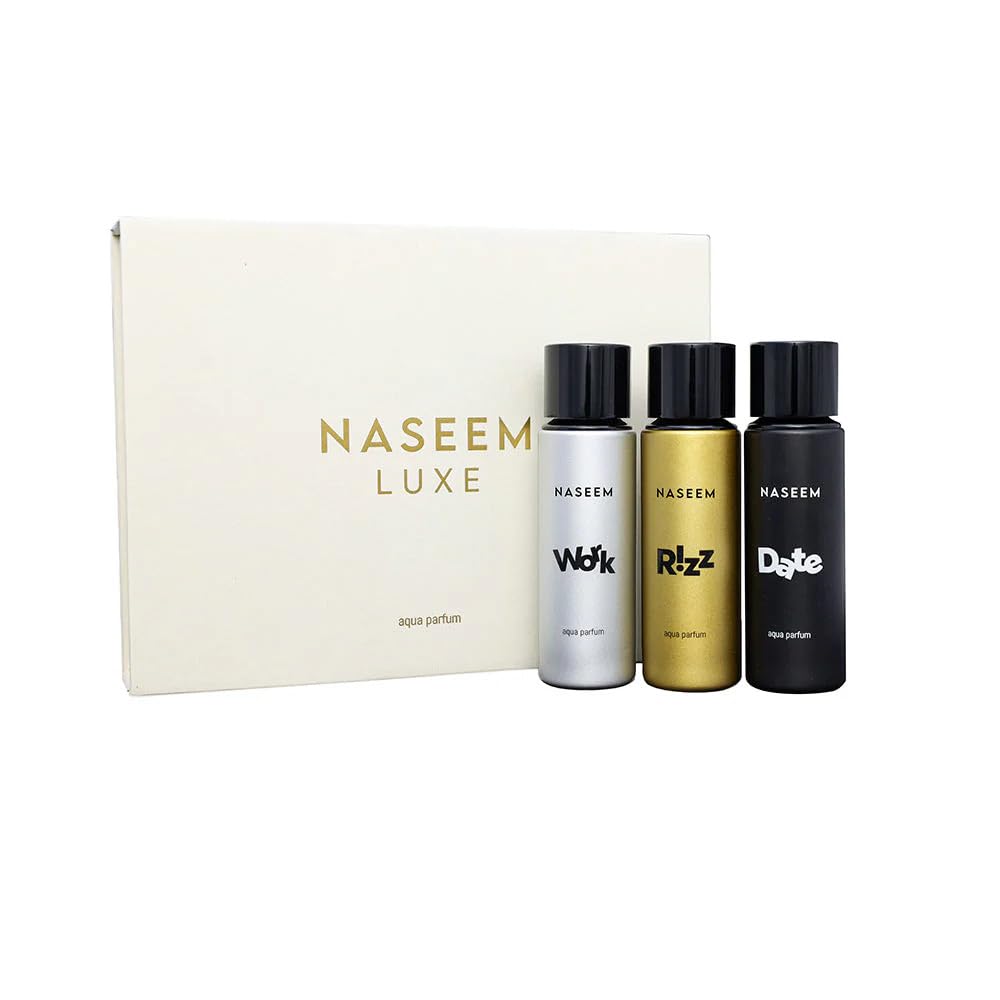 NASEEM Luxe Collection Gift Set – Alcohol-Free Aqua Perfume for Men & Women | Date, Rizz, Work Fragrance Set (3 x 30ml) | Long Lasting Premium Perfume Combo-image-47