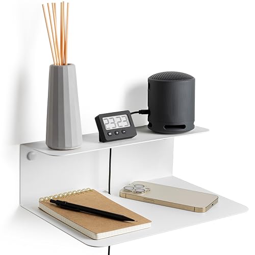 etterr | Pack de 2 Mesitas de Noche | 100% Acero | Fabricado en Europa | Mesillas de Noche Dormitorio | Mesitas Blancas | Mesa de Noche Dormitorio | Recibidor Flotante