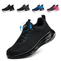 NBOFIEHY Sicherheitsschuhe Herren Damen Leicht Sportliche Arbeitsschuhe Atmungsaktiv Stahlkappenschuhe rutschfest Arbeitsschutzschuhe mit Drehknopf, Schwarz, 38 EU