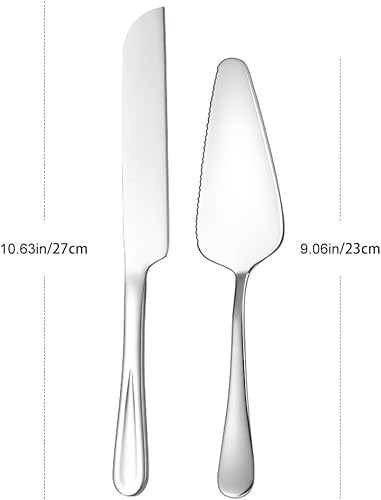 مجموعة تقطيع الكيك من الستانلس ستيل الفاخر، سكين كعكة الزفاف وملعقة مسطحة لتقديم الكيك والخبز والبيتزا والفطائر، مثالية لأعياد الميلاد والحفلات وحفلات الزفاف والمناسبات (فضي)