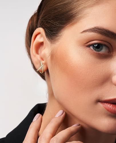 Emibele Dainty 14K Gold Plated Stud Earrings with 925 Sterling Silver Post — view 4