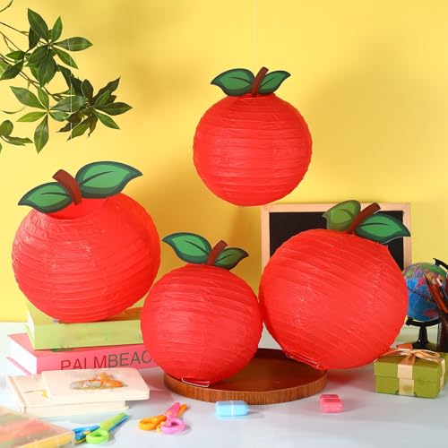 Image of Feifeiya 18 Pcs Classroom Decor Red Apple Shaped Paper Lantern Back to School Decor Ceiling Hanging Decorations for First Day of School Teacher Aappreciate Fruit Themed Party Home, 10 and 8 Inch