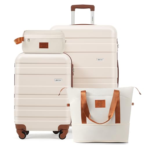 Image of 4-Piece Luggage Set, Suitcase with TSA Lock Travel Duffel Bag Wet-Dry Toiletry Bag, Ivory