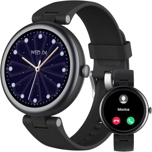 SHANG WING Lynn Montre Connectée Femme Ronde Petite 1,09 Pouce Elegante Montre Sport Cardio Podometre Marche Saturation Oxygène Montre Intelligente Multifonctions Idee Cadeau Noel Femme Noir