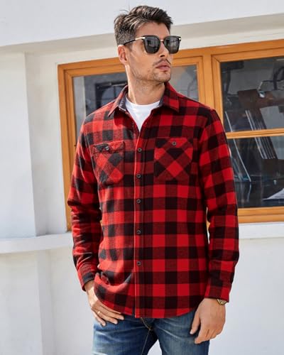 Image of WARHORSEE Flannel Shirt for Men Long Sleeve Button Down Plaid Shirts