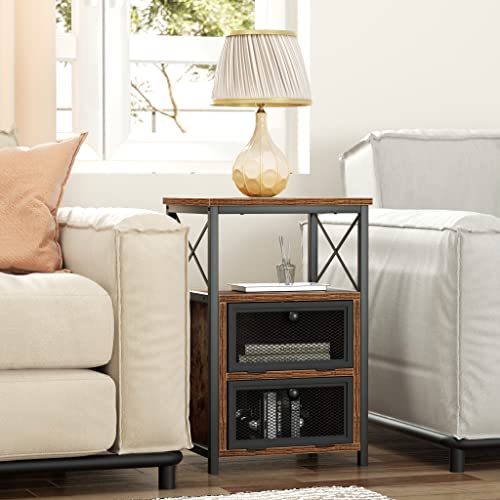 Image of VECELO Night Stand, End Side Table with Storage Space and Door,Modern Nightstands for Living Room,Bedroom,Rustic Brown