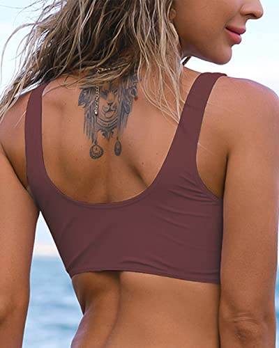 Image of Fanuerg Women's Twist Front Bikini Top V Neck Push Up Padded Swimsuit Top Bathing Suits