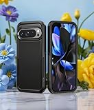 for Google Pixel 9/9 Pro Case,Dual Layer Shockproof Protective Cell Phone Cover,Military Grade Drop Proof Protection,Hybrid Matte Textured Rugged Hard Cases,Black