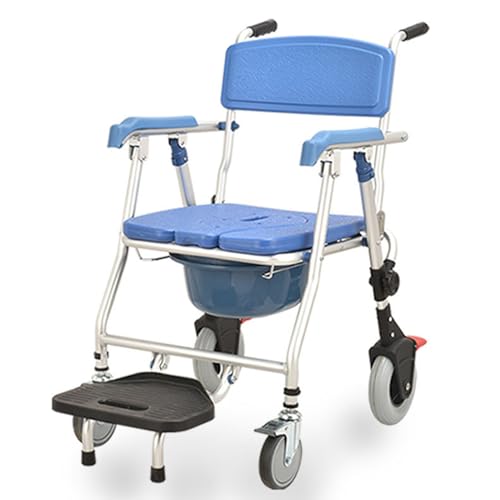 Sedia a Rotelle da Bagno con Rotelle per Disabili E Anziani, Sedia da Toilette Pieghevole Multifunzionale con Braccioli E Ruote Sgabello da Bagno Portatile per Doccia, capacità di Carico 150 kg
