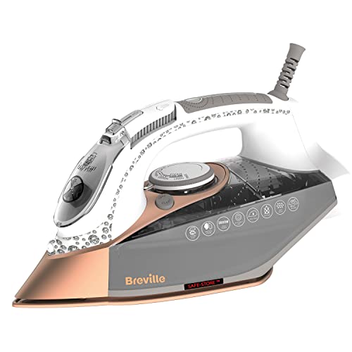 Breville plancha de vapor DiamondXpress | 2800 W | Suela de cerámica multidireccional de diamante | Depósito de agua de 400 ml | Blanco y oro rosa [VIN420X]